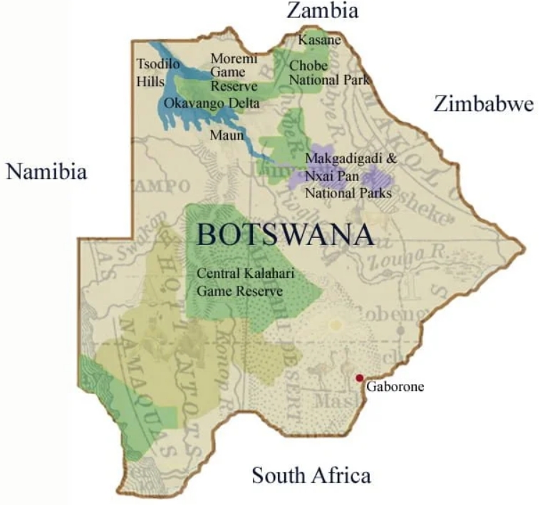 Map of the Okavango Delta in Botswana